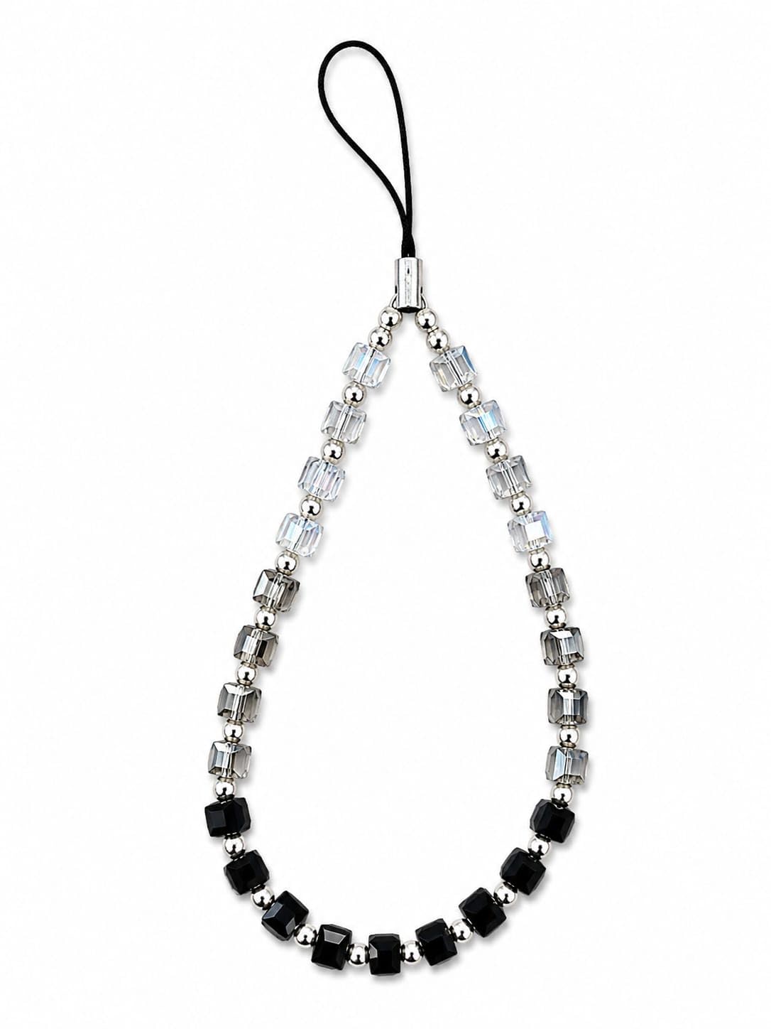 Black, Grey & Clear Crystal Beaded Phone Charm Wrist Strap | Handmade Mobile Phone Strap | Crystal Beaded Phone Lanyard for iPhone, Samsung & All Smartphone Cases-image-39