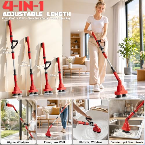 Image of NATBEESY 2 in 1 Electric Spin Scrubber Compatible with Milwaukee 18V Battery (Tool Only), Dual Head Power Scrubber, 680 /1200 RPM, 45 Adjustable Head, Extendable Handle for Tile, Tub, Floor & Bathroom