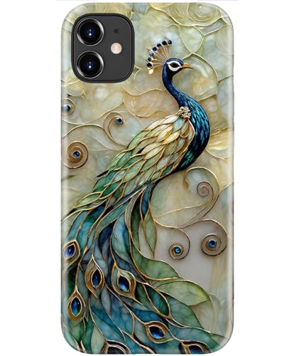 Image of Goodon for iPhone 12 Mini Case Cute - Wireless Charging Compatible - Dual-Layer Hard Shell + Silicone Cover - Protective Phone Case with Trendy Designs for Women - Peacock and Flower