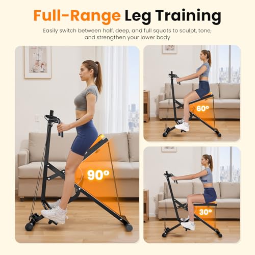 Image of OWLSKY Squat Rowing Machine for Home Workout, Foldable Squat Assist & Row Trainer with LCD Monitor, 3 Resistance Bands, Adjustable Seat, Heavy Duty 350 lbs, Full-Body Fitness Equipment