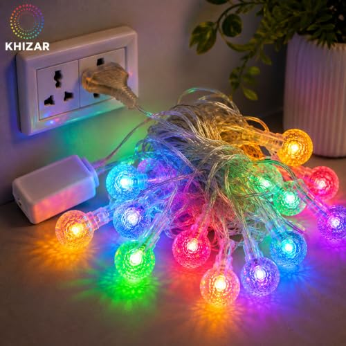 Image of KHIZAR 14 LED Bubble Crystal Ball String Light, Plug-in Multicolor Decorative Lights for Bedroom, Living Room & Party Decor