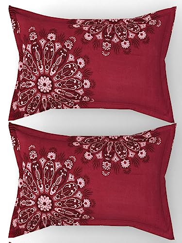 Image of Floral Design Zig Zag Stitching King Size Set of 2 Glace Cotton Pillow Covers /Pillow Case-20 x 30 Inches, 50 cm x 75 cm