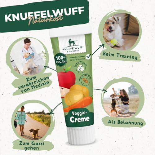 Knuffelwuff Tuben Snack Veggiecreme 3er Pack - 100% Vegan - ohne Konservierungsmittel, ohne Zusatz von Zucker und Getreide - Ideal auch für Welpen - Made in Germany