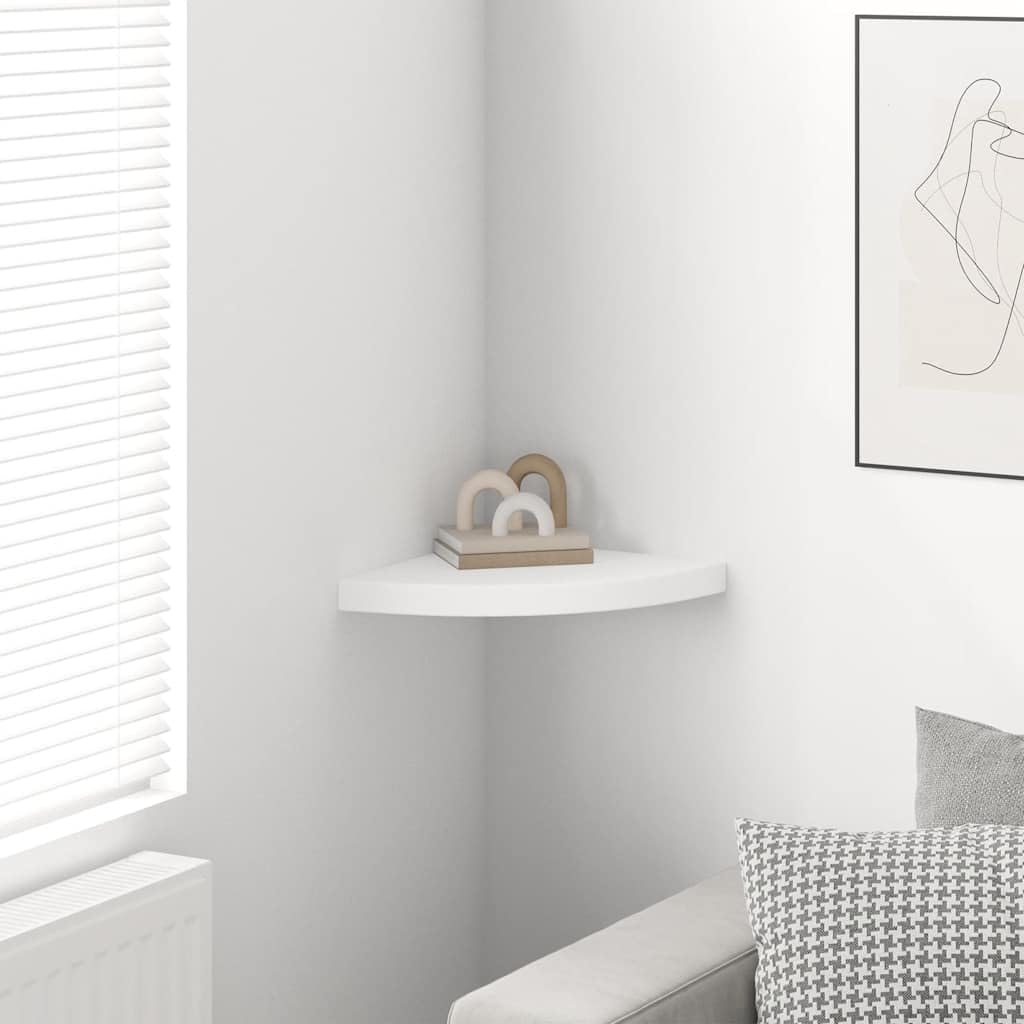 Scaffale angolare sospeso bianco, 35 x 35 x 3,8 cm, in MDF a nido d'ape e metallo, per libri, decorazione in vinile, design moderno, per soggiorno, corridoio, camera da letto