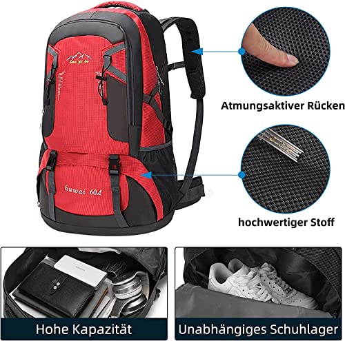 Abhpjuy 60L Wasserdichter Große Outdoor Sport Herren Damen Reiserucksack Reisetasche Wanderrucksack Paar Schulter Casual Sport Reiserucksack – Bild 3