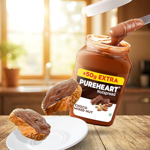 Image of PUREHEART Choco Mixed Nut Spread (350 +50 gm Extra) | Nutty, Smooth and Creamy Chocolate Spread for Breakfast - No. 1 Exporter of Roasted Nuts