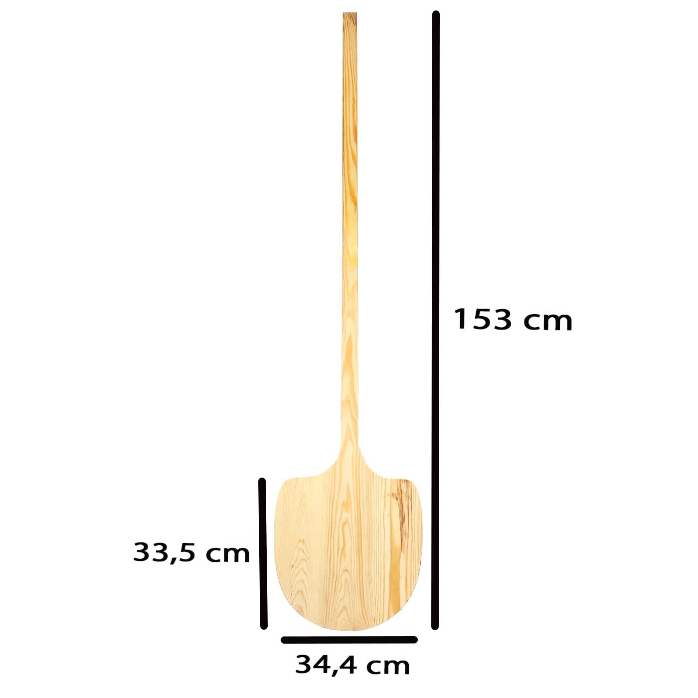 Acan Pelle en bois pour pain et pizzas, surface 34,4 x 33,5 cm, manche long, idéale pour les fours à bois profonds, les boulangeries, 153 cm