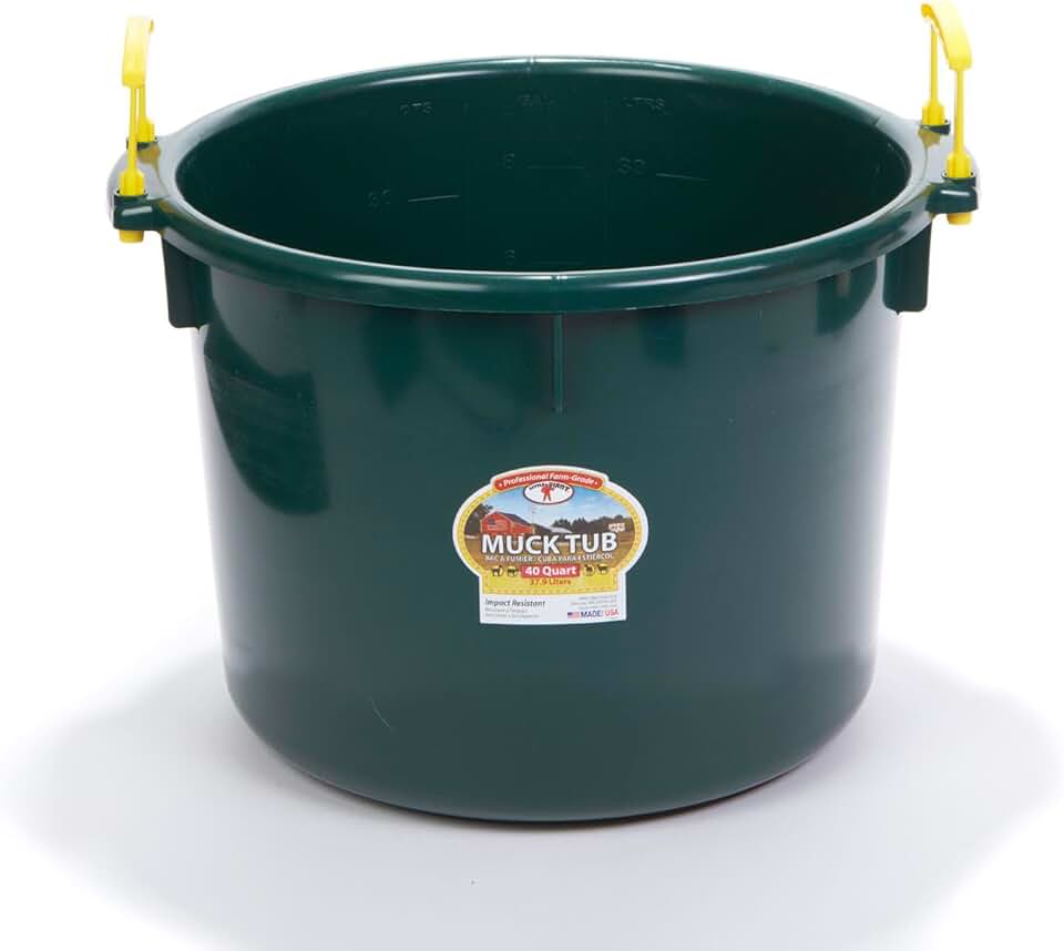 Little Giant® Plastic Muck Tub | Durable &amp; Versatile Utility Bucket with Handles | Muck Bucket | Durable Handles | 40 Quart | Green