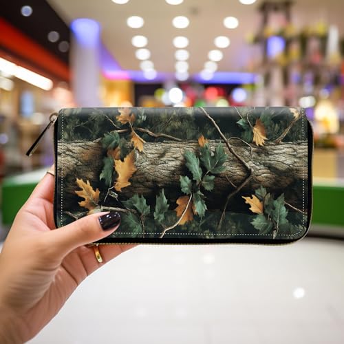 Wallet,Leather Long Wallet Suitable For Ladies And Teenagers - Detachable Wristband + RFID Travel Wallet With Card Slot - Camouflage Tree4
