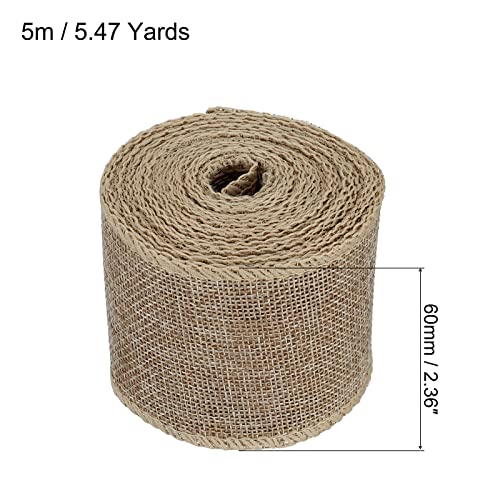 PATIKIL 2.36 Inch Wide 5.47 Yards Burlap Fabric Ribbon, 1 Pack Wired Jute Crafts Roll for Party Home DIY Wrapping Decoration Tan - Image 2