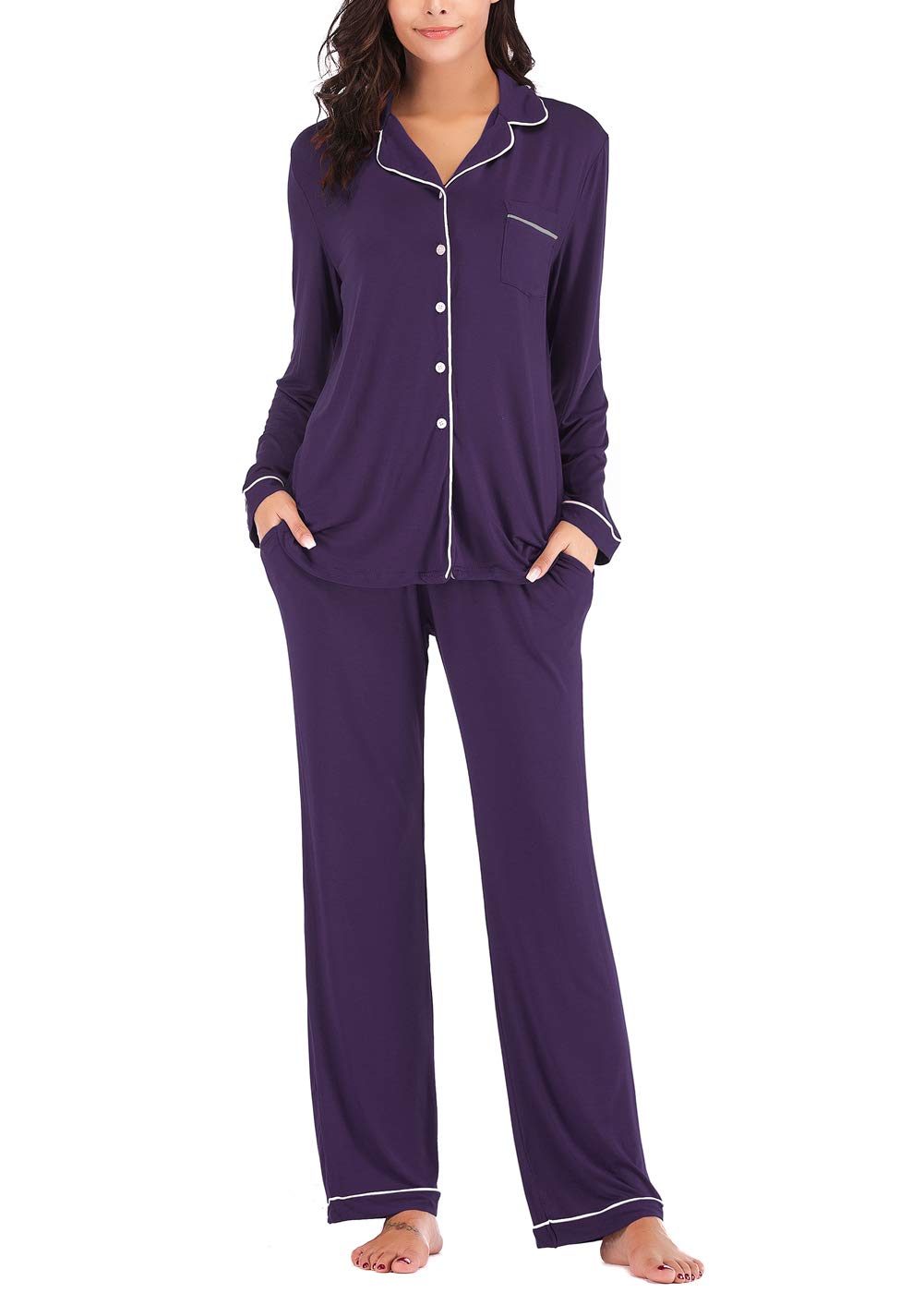 Aamikast Women's Pajama Sets Long Sleeve Button Down Sleepwear Nightwear Soft Pjs Lounge Sets