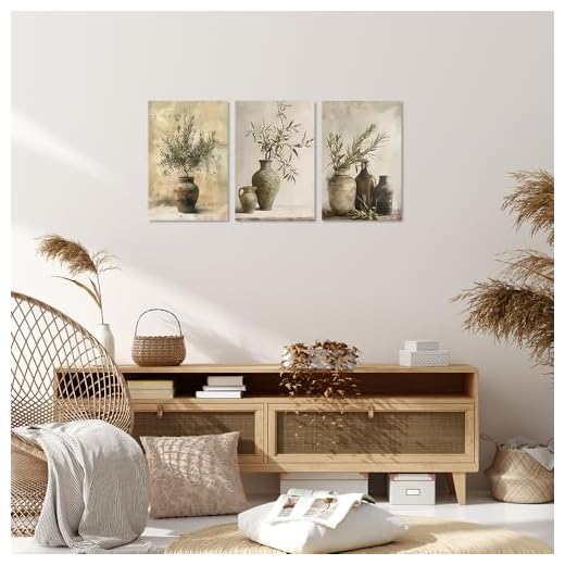 1Set/3pcs Botanical Triptych Art - Olive Vases in Neutral Tones, 8x12 Inches, Unframed