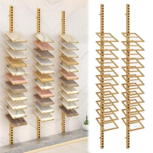 Présentoir mural en métal pour carreaux de porcelaine doré à 11 niveaux