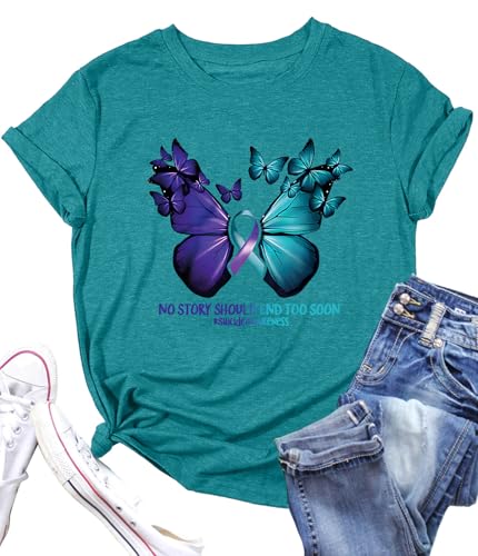 PECHAR Suicide Awareness Shirt Women Suicide Prevention Shirts Butterfly Graphic Mental Health Tshirt Therapist Tee Top3
