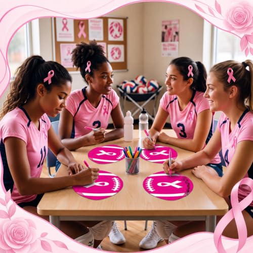 Image of Taobary 24 Pcs Breast Cancer Awareness Cutouts Pink Football Decorations