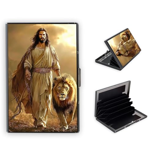 Credit Card Holder Wallet for Women - Ultra-Slim Metal Card Wallet with RFID Blocking | Mini 6-Slot Card Case Wallet, Secure & Stylish Metal Credit Card Holder, Lion Of Judah Jesus