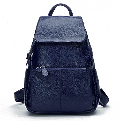 Image of 15 Colors Real Soft 100% Genuine Leather Women Backpack Fashion Ladies Travel Bag Preppy Style For Woman (Dark Blue)