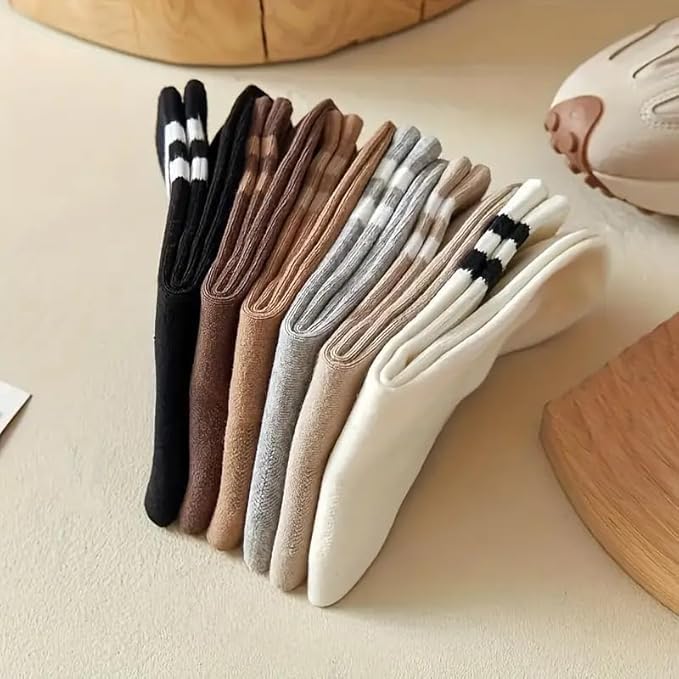 Women's Athletic Crew Socks, Striped Pattern, 6 Pairs, Neutral Colors - Image 3