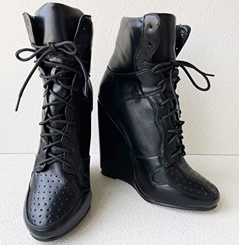 Frankie Hsu Wedge Sport Basketball High Heeled Ankle Boots, Casual Black Classic Sneaker Bootie, Big Size Fashion Designer Shoes For Women Men4