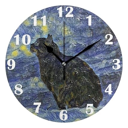 Pfrewn Lunar Star Cat Van Gogh Wall Clock Silent Non Ticking Animal Galaxy Clocks Battery Operated Vintage Pfrewn Lunar Star Cat Van Gogh Wall Clock Silent Non Ticking Animal Galaxy Clocks Battery Operated