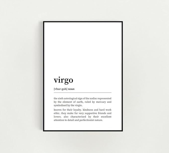Black & White Poster Prints Unframed 4 (Virgo Star Sign Zodiac Definition Print Black and White Dictionary Style Poster Minimalist Wall Art Home, 297 x 420 mm / 11.7 x 16.5 inches)