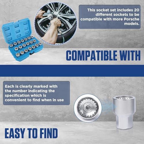 Image of 20Pcs Wheel Lock Removal Kit, Porsche Wheel Lock Key Set, Wheel Lock Removal Tool Kit Lug Nut Key Set, Anti-Theft Screw Remover for Removing and Locking