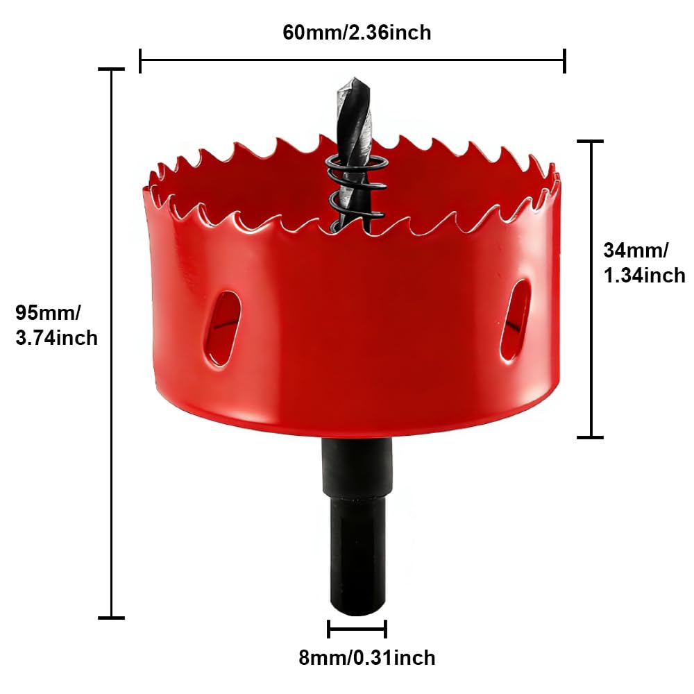 Taladro Perforador Universal Bimetálico Sierra de Corona de 60 mm Sierra de Corona HSS M42 con Eje Triangular para Madera PVC Aluminio Metal Inoxidable