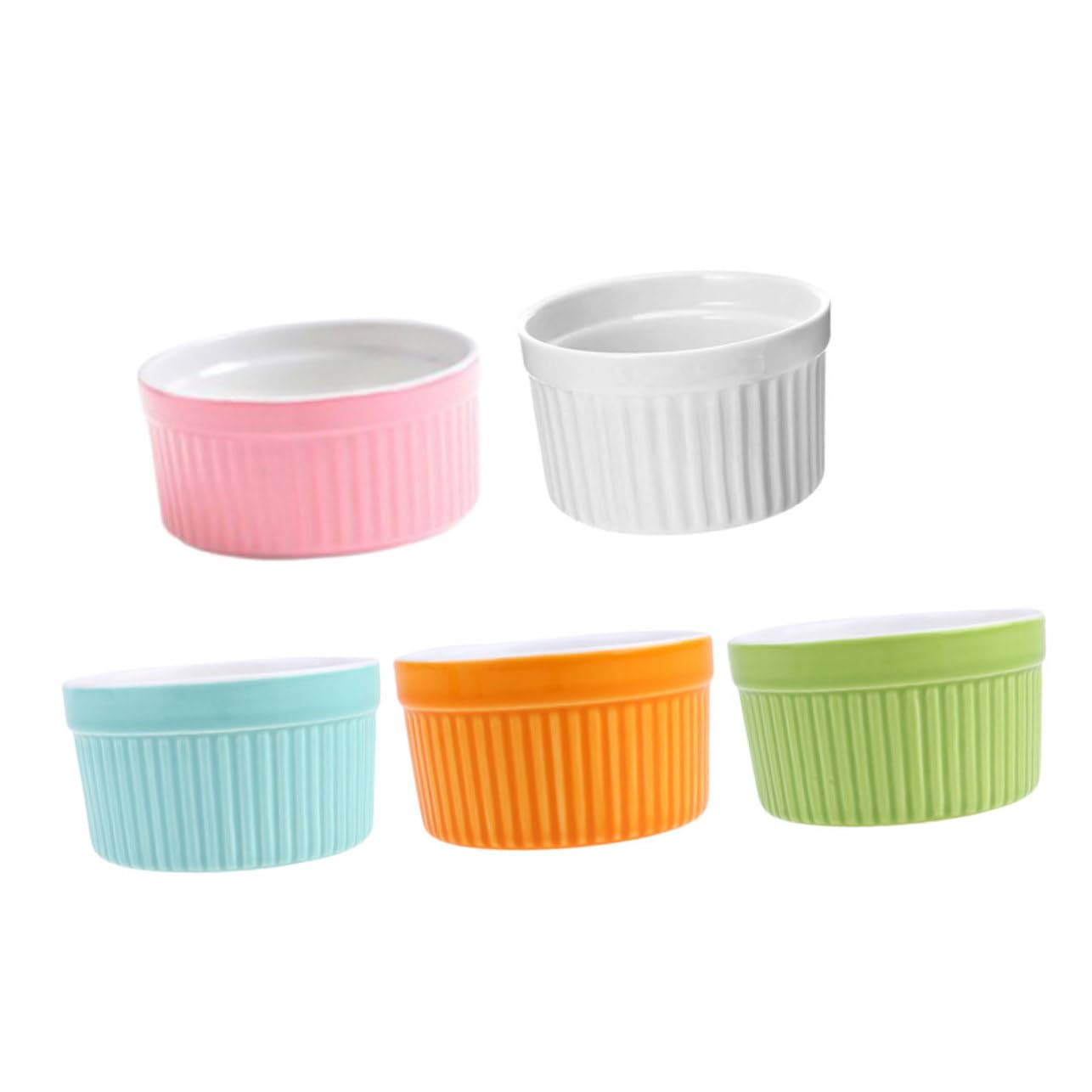 OKUMEYR 5pcs Ceramic Pudding Ramekins Baking Bowls for Desserts and Steamed Eggs and Easy to Clean Kitchen Essential