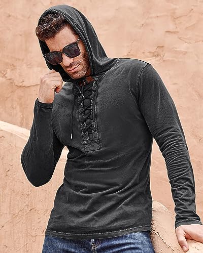 Beotyshow Mens Distressed Tactical Hoodies Sweatshirts Rotro Lace Up Hooded Pullover Outdoor Sports Long/Short Sleeve Shirts2
