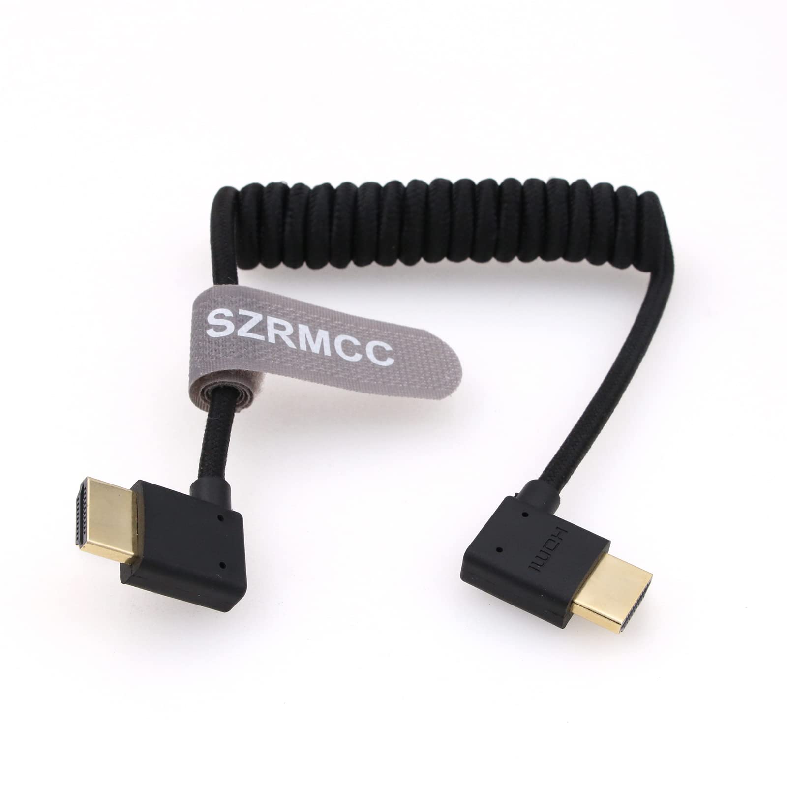 SZRMCC 8k 2.1 HDMI to HDMI Ultra High Speed Coiled Braided Cable for Z Cam E2 Sony FX6 FX9 Canon EOS C70 C300 Portkeys BM5 Atomos Ninjav V Shogun Monitor Left Right Angle