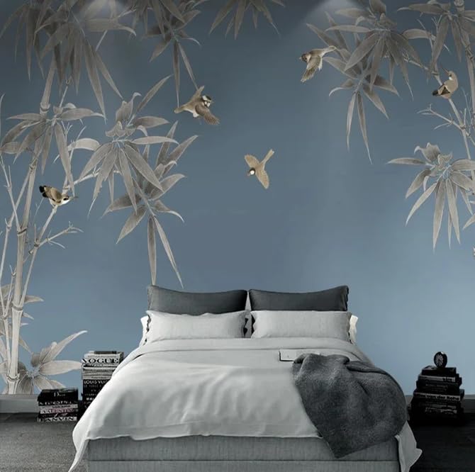 Papier peint fleurs de bambou mural 3D style chinois salon chambre étude 350x256