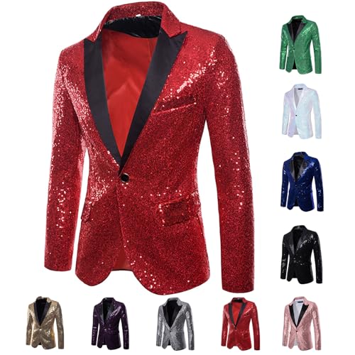 Men's One Button Sequin Dress Suit Jacket Party Festival Tuxedo Sport Coat- Formal & Semi - Formal Prom