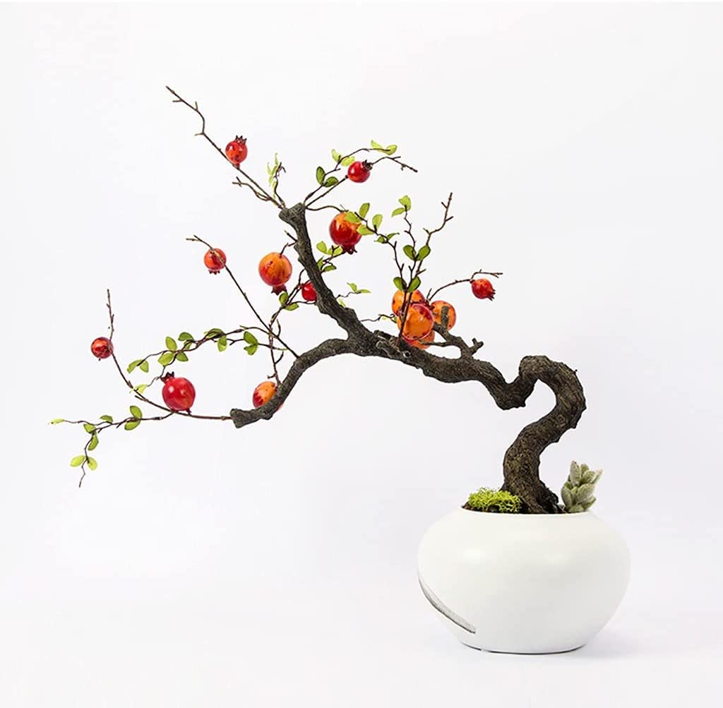 Künstlicher Granatapfel-Bonsai-Baum mit Keramiktopf, künstliche Baumdekoration für Wohnzimmer und Büro,