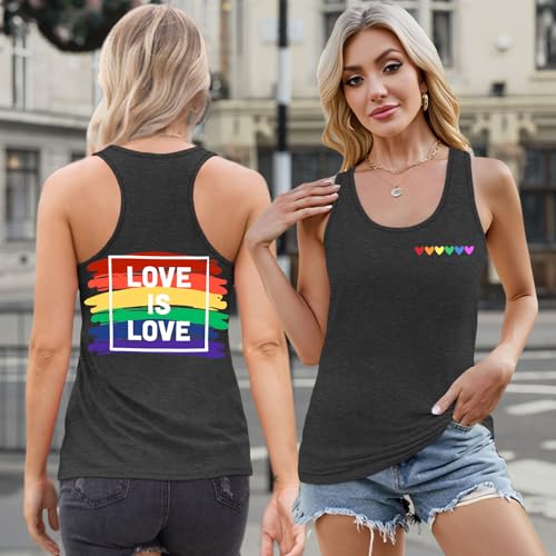 Image of Ithalt Pride Tank Top for Women LGBT Rainbow Flag Shirt Love Heart Graphic Tee Lesbian Gay Pride Sleeveless Vest