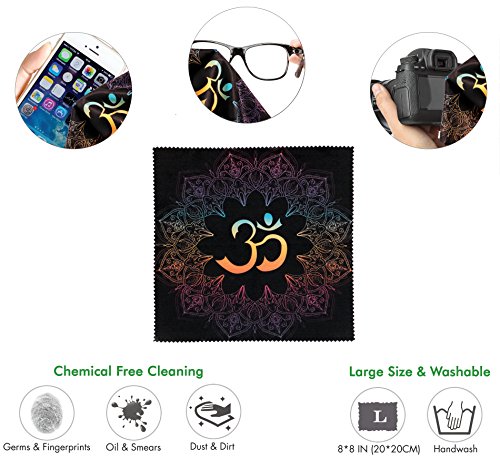 Spiritual Symbols Ohm Mandala Print Ergonomic Design Mouse Pad with Wrist Rest Hand Support. Round Large Mousing Area. Matching Microfiber Cleaning Cloth for Glasses & Screens. Great for Gaming & Work