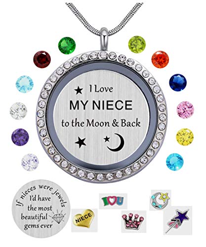 beffy I Love My Niece to The Moon & Back Pendant Necklace,White Gold
