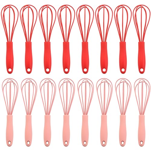 Silicone Whisk for Cooking 16Pcs Small Hand Whisk for Non-Stick Cookware 6.6 Inch Egg Whisk Beater Wire Whisks For Cooking Hand Whisk Small Whisk for Baking, Beating, Frothing & Stirring