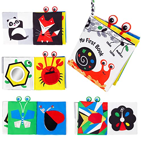 Image of Soft Baby Books 0-6 Months, Touch and Feel Crinkle Cloth Book Contrast Baby Toy for Infants, Babies Tommy Time & Toddler 1 Year Old, Carseat & Stroller Hanging On-The-go Interactive Toy, Shower Gifts