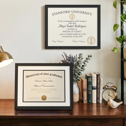 Image of upsimples Diploma Frame with HD Glass, 11x14 Black, 1 Pack | Certificate Degree Frame, Fits 8.5 x 11 with Mat, Graduation Gift for Wall and Tabletop, Black & White Double Mats
