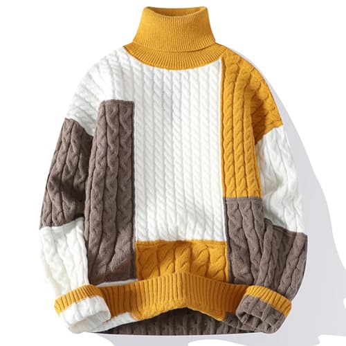 Color Block Sweater Men Turtleneck Cable Knit Sweater Plus Size Pullover Sweater Casual Long Sleeve Sweaters Warm Tops2