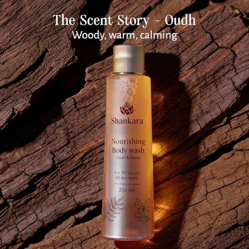 Image of Shankara Nourishing Oudh Body Wash | Luxury Ayurvedic Shower Gel with Oudh, Neem & Honey | Sulfate-Free, pH Balanced Moisturizing & Antibacterial Body Cleanser for Hydrated Skin | Unisex, All Skin Types - 210ml