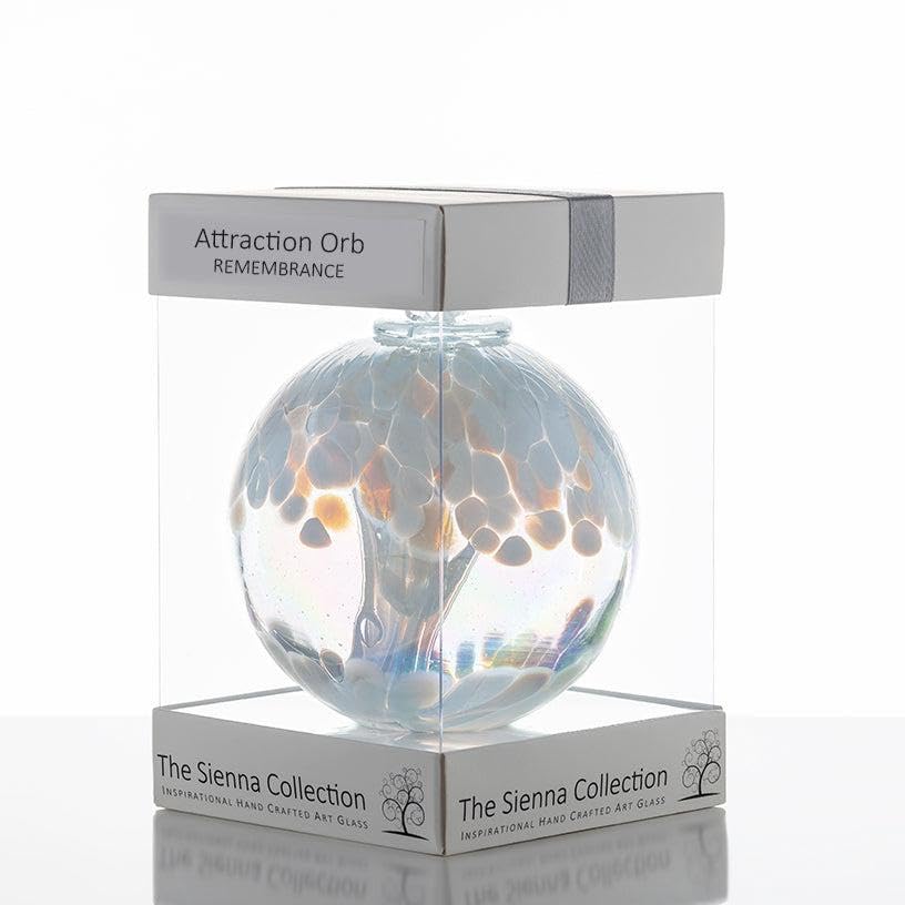 Sienna Glass Attraction Orb – Remembrance – 10cm Handcrafted Glass Ornament with Ribbon – Unique Keepsake Gift for Memorials and Special Occasions