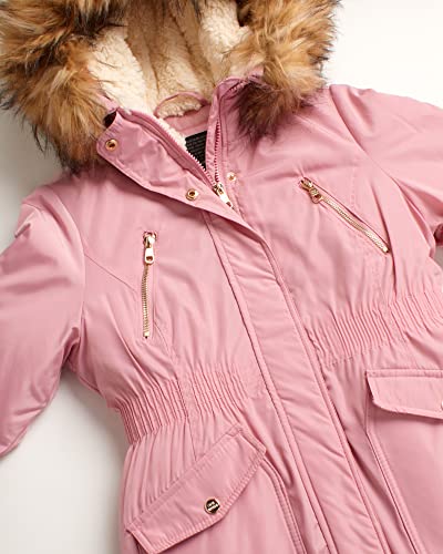 Steve Madden Girls’ Winter Coat - Anorak Puffer Parka Jacket, Fur-Trim Hood (7-16), Size 7/8, Mauve #TOP2