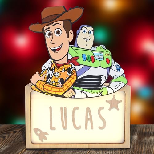 WONDEE Disney Lampe Toy Story Personnalisable, Veilleuse Enfant et Bebe Personnalisée Buzz Lightyear et Woody - Decoration Chambre Enfant, Disney Cadeau Garcon et Fille