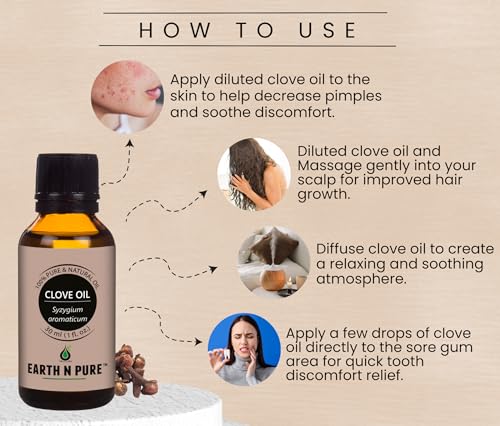 Image of Earth N Pure Clove Bud Essential Oil | 100% Natural & Therapeutic Grade | Undiluted | DIY | Relaxation | Aromatherapy | Enhance Mood | Massage | 100ML