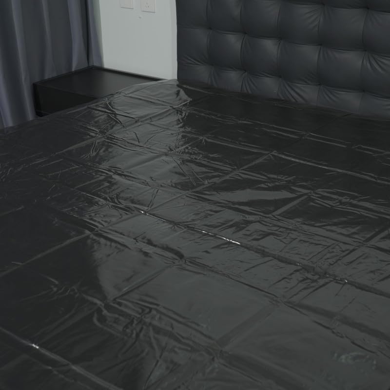 Waterproof PVC Bed Sheet Black - Sensual Ultra Thin 0.12mm Flat Bed Sheet- Full Size Universal Fit for All Mattresses (Queen, King, Twin,California King)