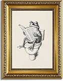YD&YZY Gold Framed Funny Bathroom Frog Wall Art Canvas Frog on Toilet Reading Newspaper Wall Decor Unique Cute Animal Painting Picture Print for Bedroom Bathroom 8x10 inch Small Framed