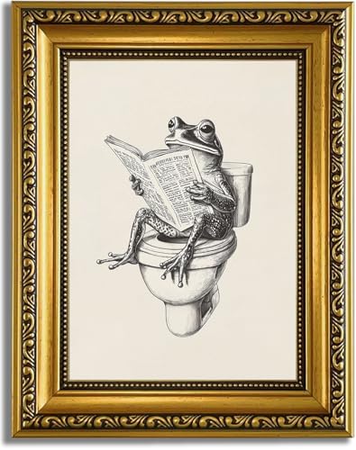 YD&YZY Gold Framed Funny Bathroom Frog Wall Art Canvas Frog