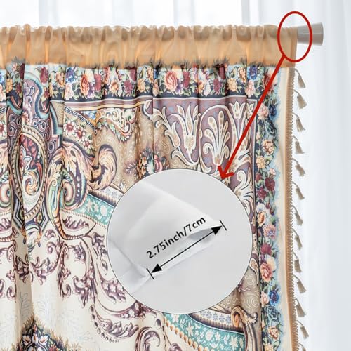 Image of Brown Medallion Curtains 72 Inches Long, Vintage Paisley Boho Farmhouse Light Filtering Rod Pocket Drapes with Tassel Trim for Bedroom Living Room, 2 Panels