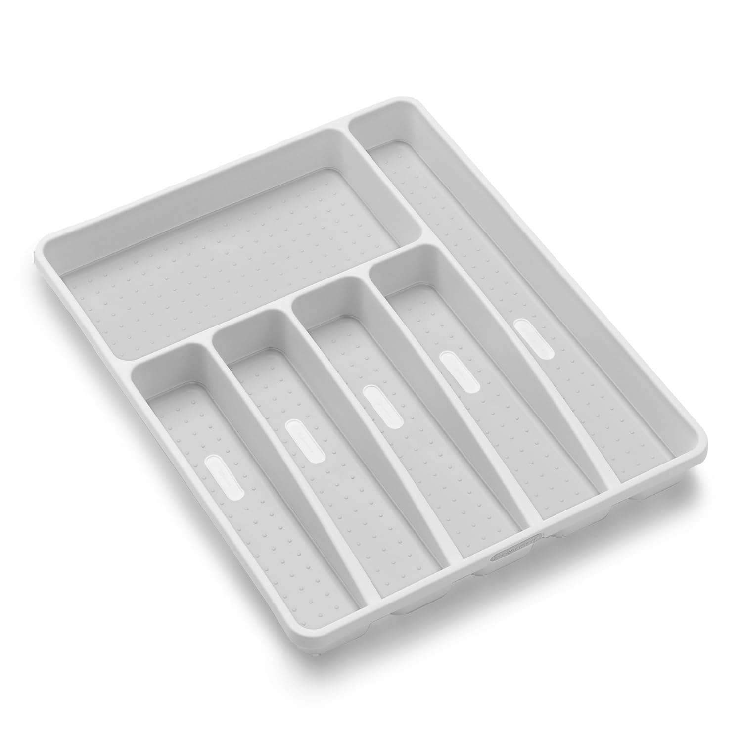 madesmart Bandeja clásica antimicrobiana grande para cubiertos de agarre suave, cajón de cocina antideslizante, 6 compartimentos, organización multiusos para el hogar, certificado EPA, color blanco